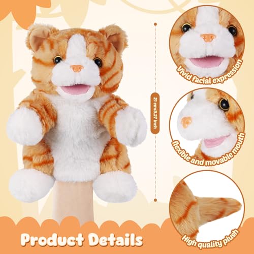 Animal Hand Puppets 11 Inch Sea Turtle Plush Dinosaur Animals Hand Puppet Toys Role-Play Toy Puppets for Kids Storytelling Imaginative Pretend Play Teaching Preschool(Cat)