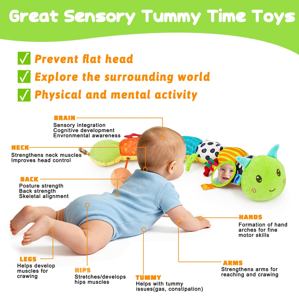 Baby Toys 0-6 Months Musical Stuffed Caterpillar Newborn Tummy Time Toys | Sensory Toys with Mirror Crinkle Rattle for Infants 0-3 3-6 2 3 4 5 6-12 Months Old Babies Boy Girl Shower Gifts Essentials