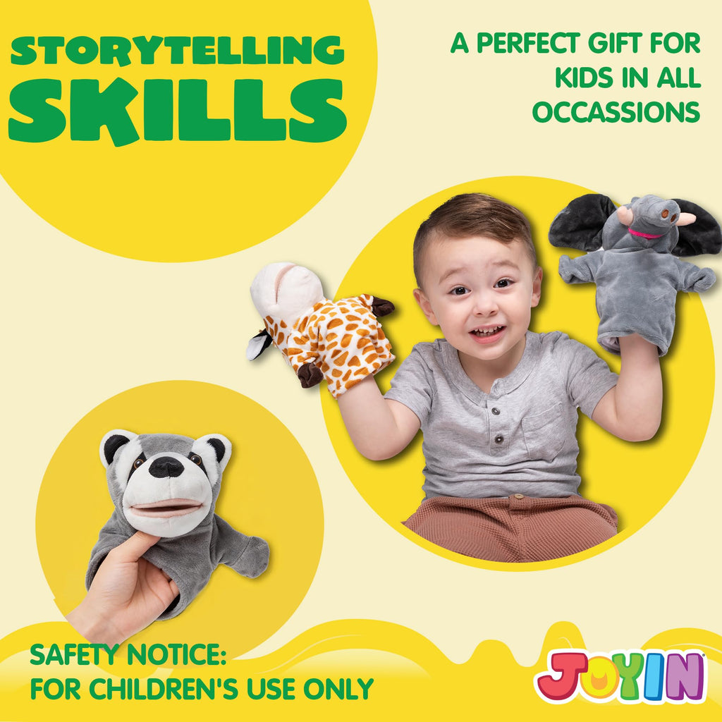 JOYIN 6Pcs Kids Hand Puppet Set with Working Mouth, Plush Toy Includes Elephant, Giraffe, Lion, Bear, Raccoon and Monkey for Show Theater, Stuffed Animals, Kids Toys for Girls & Boys