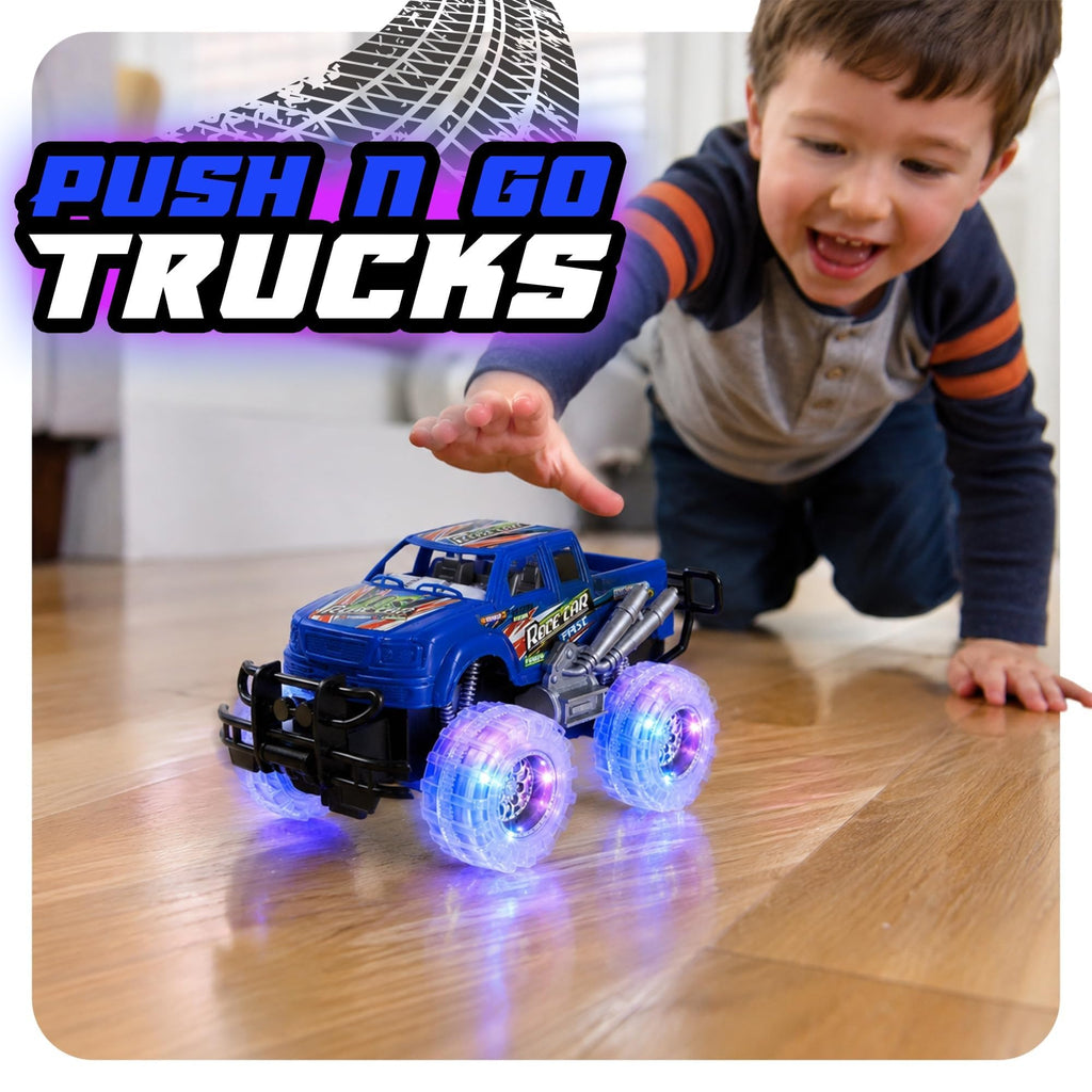 ArtCreativity Light Up Monster Truck Toys for Toddler Boys, Toy Cars Gift | Push and Go Friction Powered Cars, 2-Pack, Toddler Boys Age 2-4, Kids Ages 4-8, Birthday Gift, Batteries Included