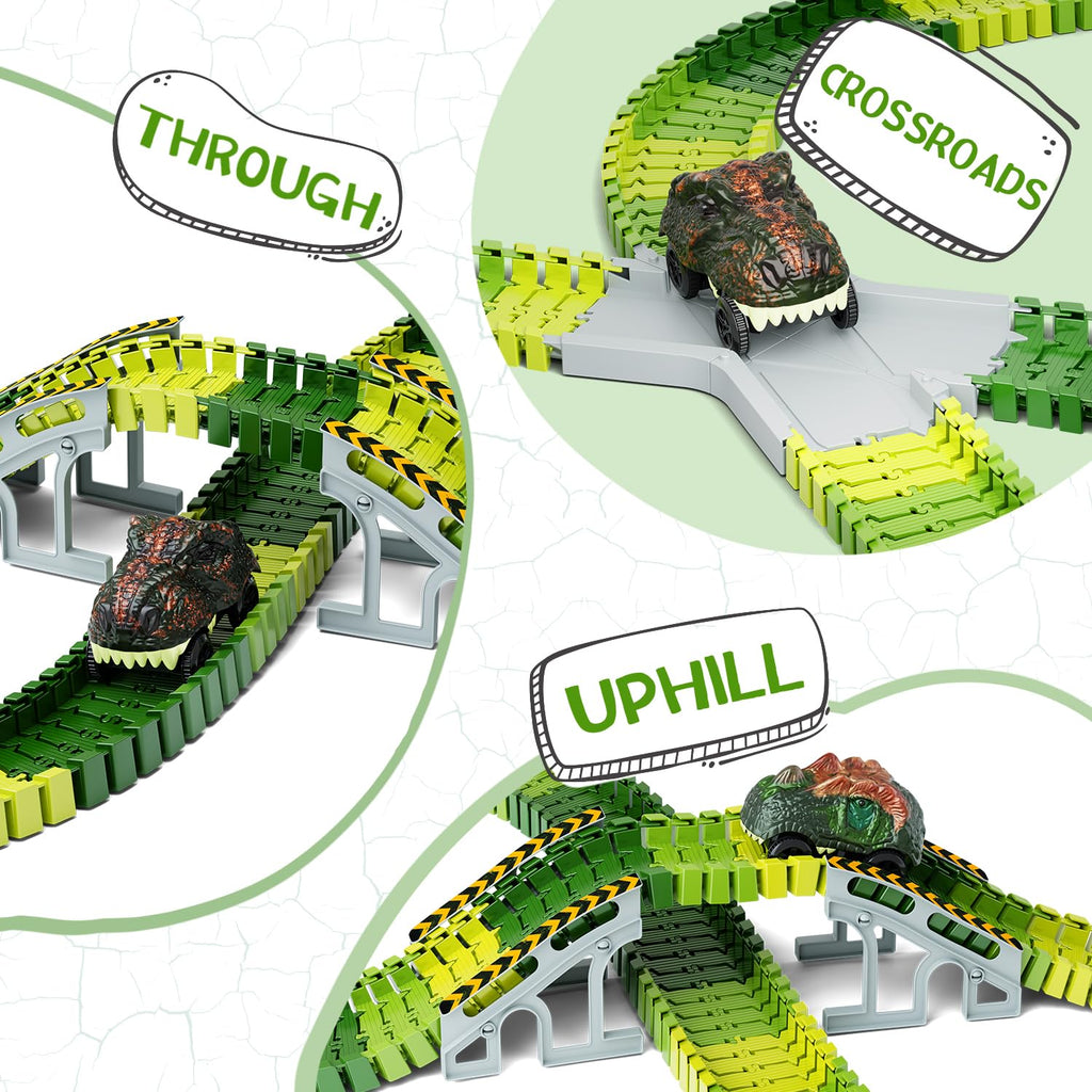 Dinosaur Toys, Create A Dinosaur World Road Race, Dinosaur Track Toys | Flexible Track Playset, 2 pcs Cool Dinosaur Car, Dinosaur Race Car Track for 3 4 5 6 Year & Up Old Boy Girls Best Gift