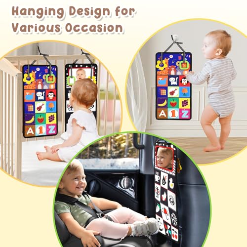 URMYWO Tummy Time Mirror Toys, High Contrast Baby Toys for Newborn | Visual Stimulation Black and White Baby Toys, Sensory Crinkle Book Toy for Infant 0-3-6-12 Months, Boy Girl Shower Gifts