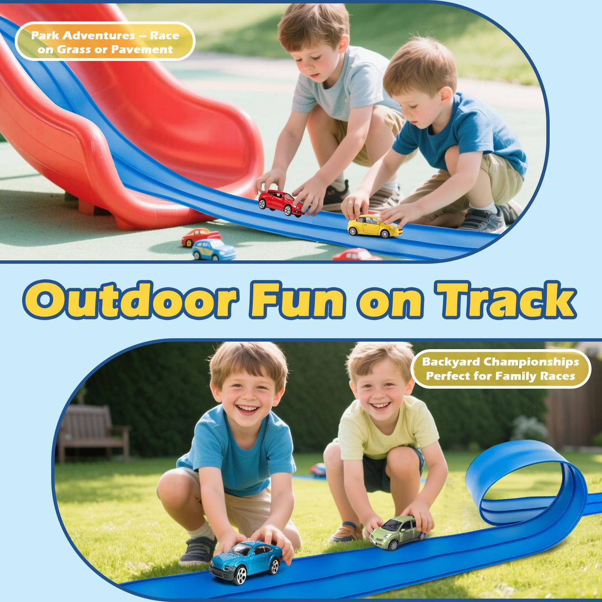 INKZOO Flex Tracks 15 Ft Starter Set Flexible Race Track for Kids 3+, Flexible Car Track Race Car Ramp Track Compatible with Diecast 1/64th Cars, Portable Rolls Up Race Tracks with Strong Suction Cups