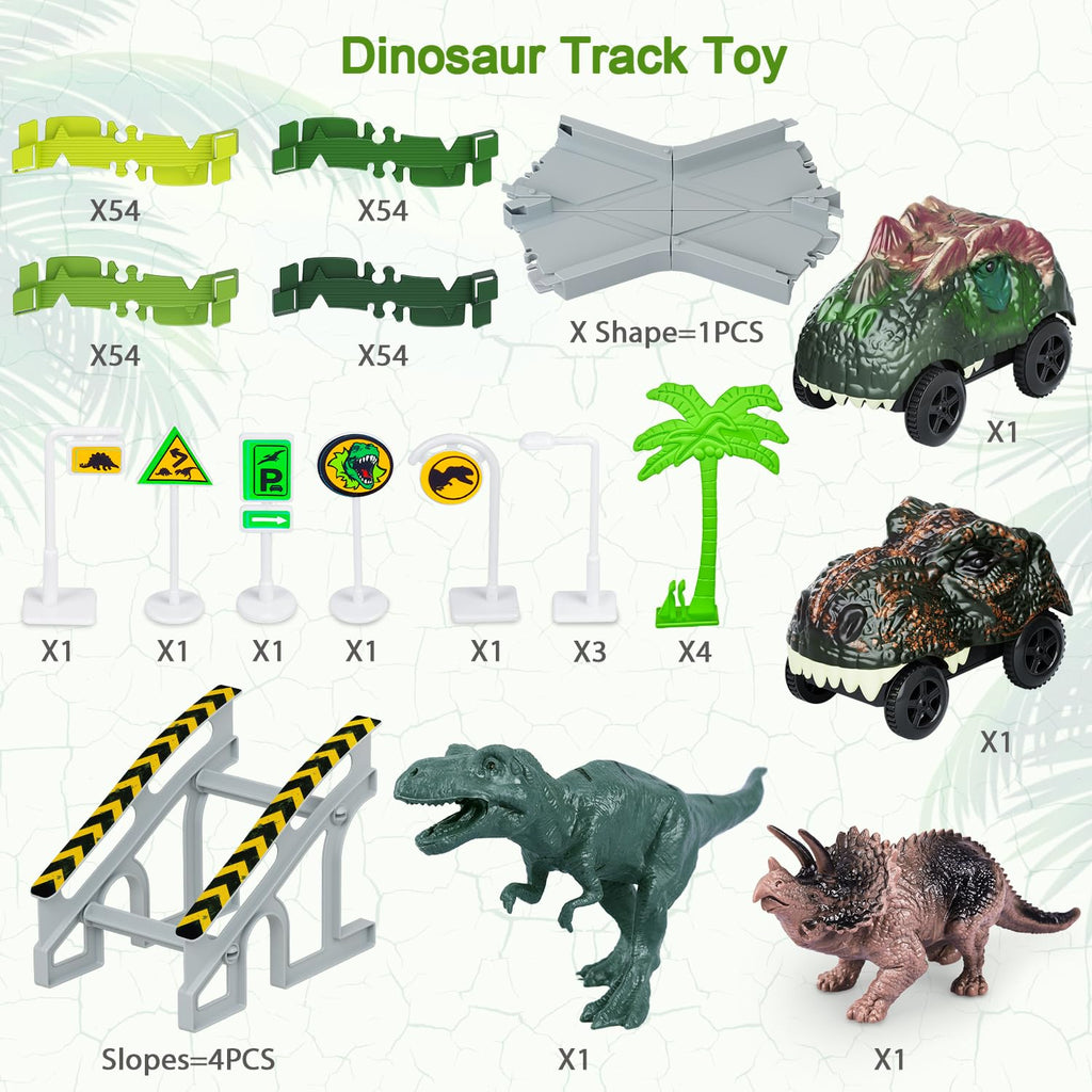 Dinosaur Toys, Create A Dinosaur World Road Race, Dinosaur Track Toys | Flexible Track Playset, 2 pcs Cool Dinosaur Car, Dinosaur Race Car Track for 3 4 5 6 Year & Up Old Boy Girls Best Gift