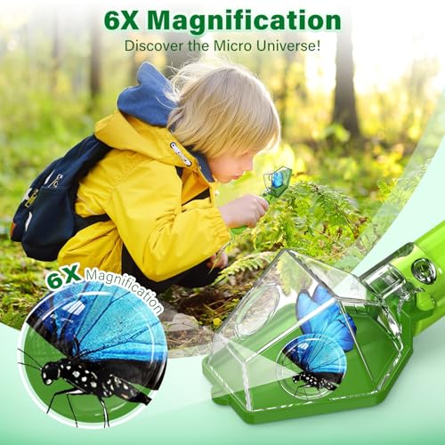 Bug Catcher for Kids with 6X Magnifier, STEM Educational Exploration Toys | Insect Trap Tool for Indoor and Outdoor Bug Discovery, Christmas Birthday Gifts for Adults, Boys and Girls, Green