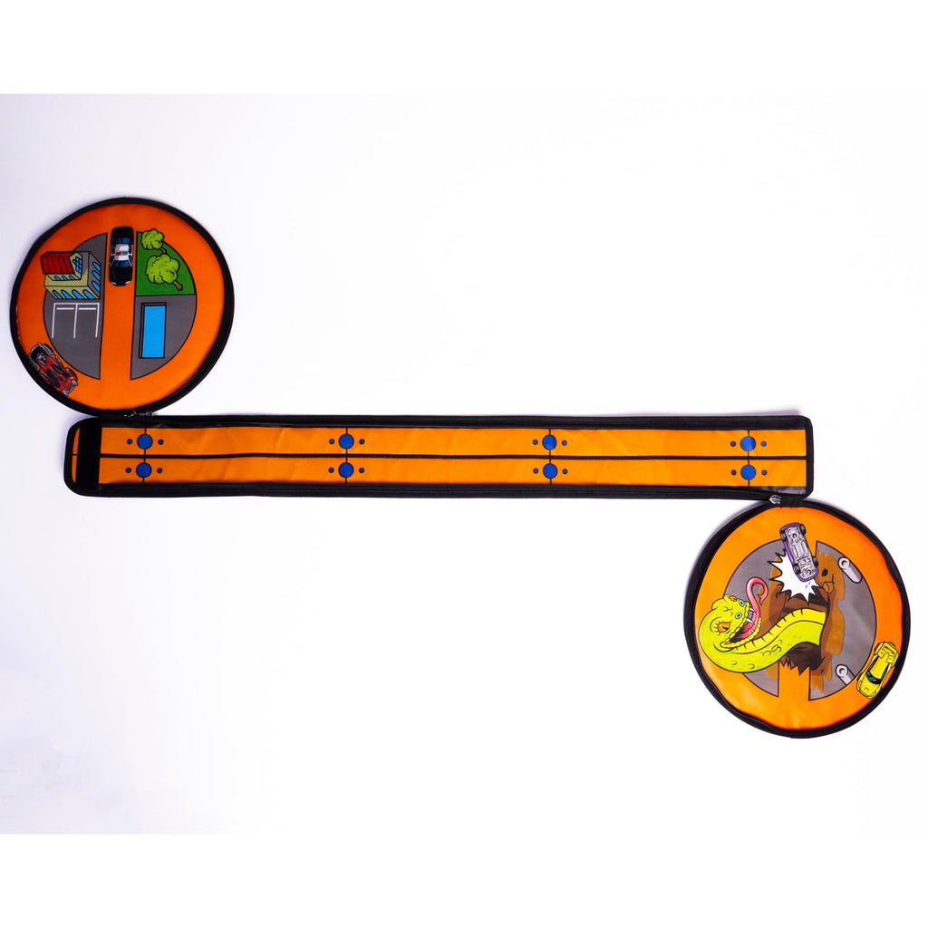 Hot Wheels ZipBin Wheelie Track Pack - Portable Toy Car Storage, Ages 3+ | Unzips Into 35.5in Racetrack Play Mat, Holds 100 Cars, Circle Tire Design with Carrying Handles for Travel, Ages 3+