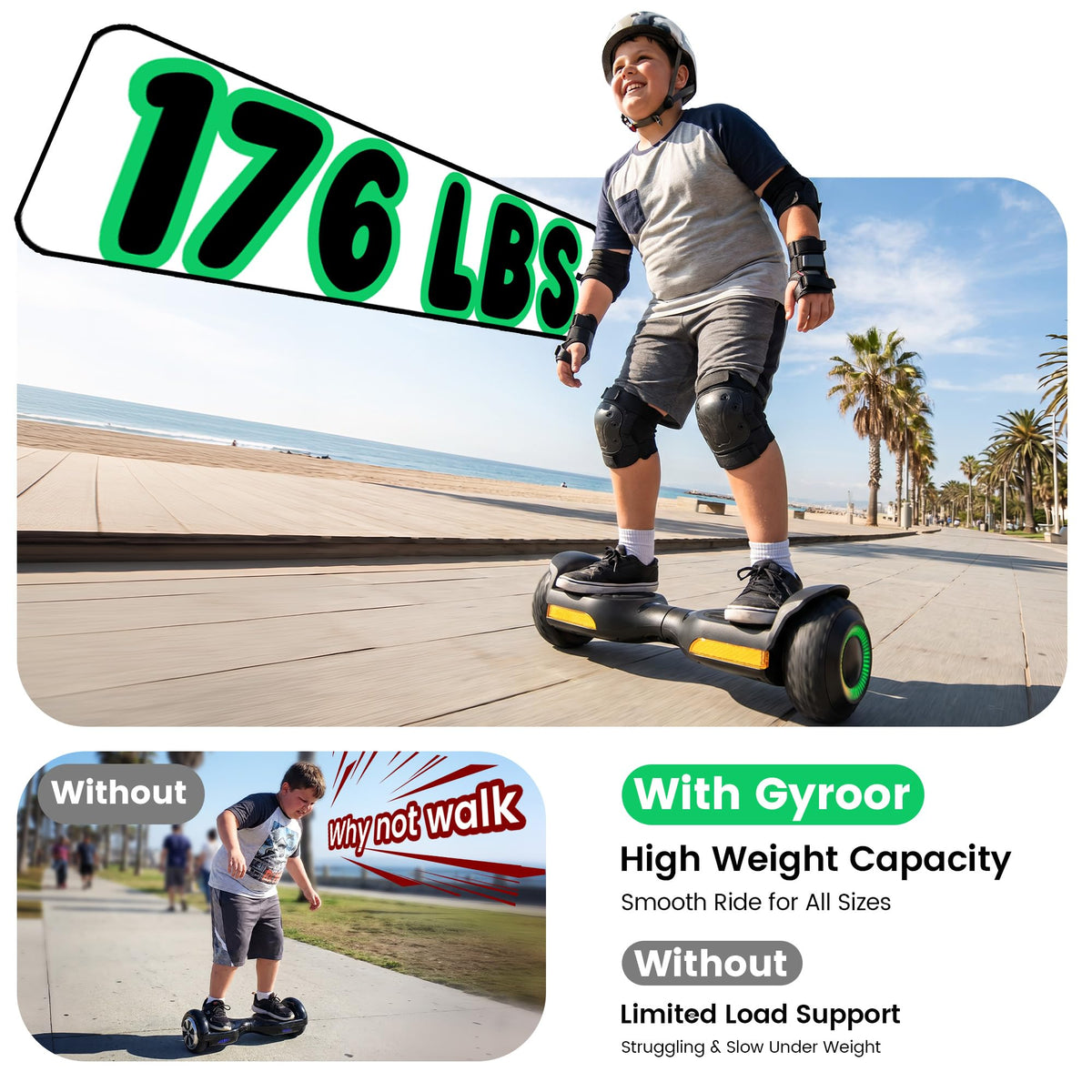 Gyroor Hoverboard G13 All-Terrain Off-Road Bluetooth LED Lights for Kids | UL 2272 Certified, 6.5" All-Terrain Tires, Dual 250W Motors hoverboard for Kids Ages 6-12 & Adults, Birthday & Holiday Gift