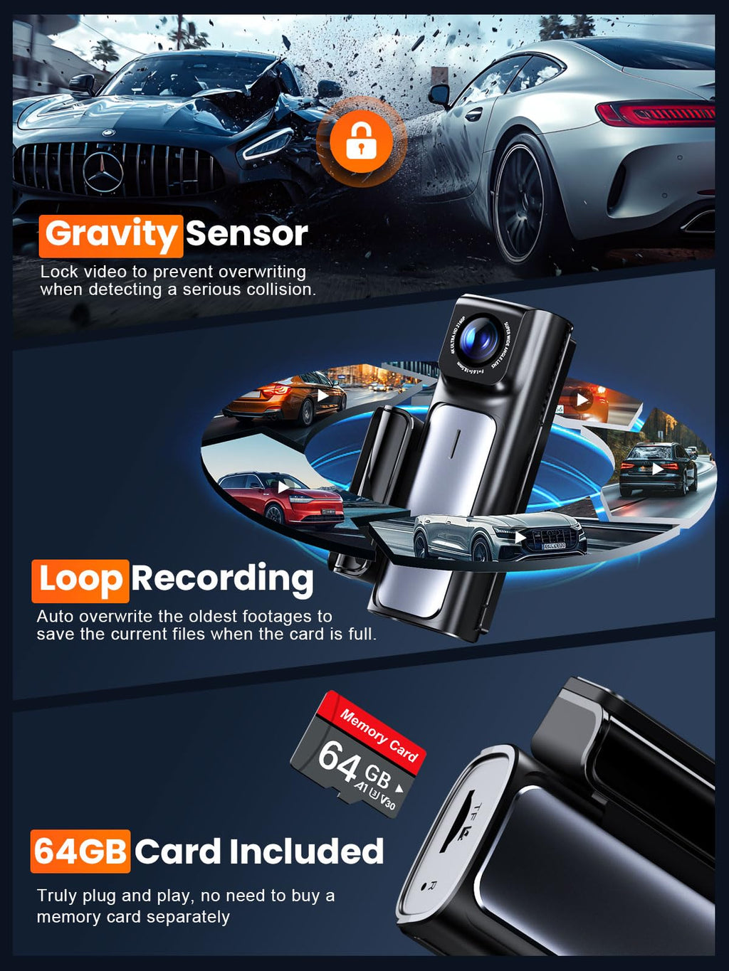 Affver 4K+2.5K Dash Cam Front and Rear, Built-in 5G WiFi 6 GPS Dual Dashcam | 64GB Card Included, 3.59" IPS Screen, APP Control, G-Sensor, Loop Recording, 24H Parking Mode, Night Vision, Car Dash Camera