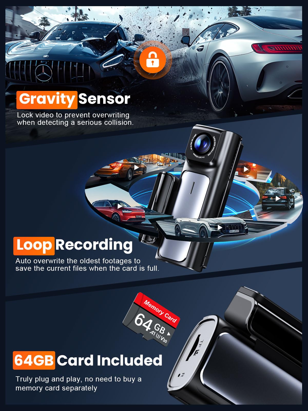Affver 4K+2.5K Dash Cam Front and Rear, Built-in 5G WiFi 6 GPS Dual Dashcam | 64GB Card Included, 3.59" IPS Screen, APP Control, G-Sensor, Loop Recording, 24H Parking Mode, Night Vision, Car Dash Camera