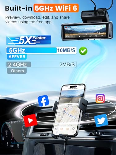 Affver 4K+2.5K Dash Cam Front and Rear, Built-in 5G WiFi 6 GPS Dual Dashcam | 64GB Card Included, 3.59" IPS Screen, APP Control, G-Sensor, Loop Recording, 24H Parking Mode, Night Vision, Car Dash Camera