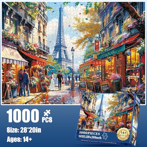 1000 Pieces Puzzle for Adults - Charming Paris Puzzle for Adults Children - Recycled Paper Jigsaw Puzzle 1000 Pieces - Fun and Challenging Family Game Great Gift Idea, Finished Size is 28 * 20 in