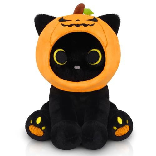 Hagusahuo Halloween Plush, 8inch Pumpkin Black Cat Plush Halloween Stuffed Animals for Kids, Cute Plushies Kawaii Stuffed Cat Soft Doll Toy for Boys, Girls, Girlfriend