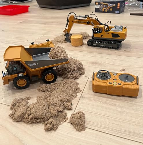 KIDMARKT Remote Control Excavator Toy for Boys, 11-Channel RC Construction Truck with Metal Parts, Lights & Dual Batteries, 120 Minutes Playtime, Rechargeable Digger Toy for Kids Ages 3-12, STEM Gift
