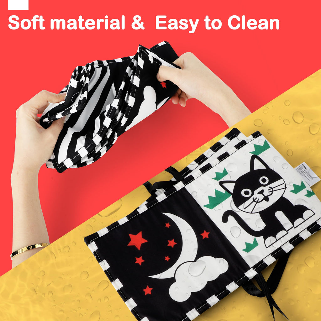 URMYWO Black and White Baby Toy, Tummy Time High Contrast Newborn Toys | Visual Stimulation Soft Baby Book, Brain Development Montessori Sensory Infant Mirror Toy 0-6-12 Months, Boy Girl Shower Gift