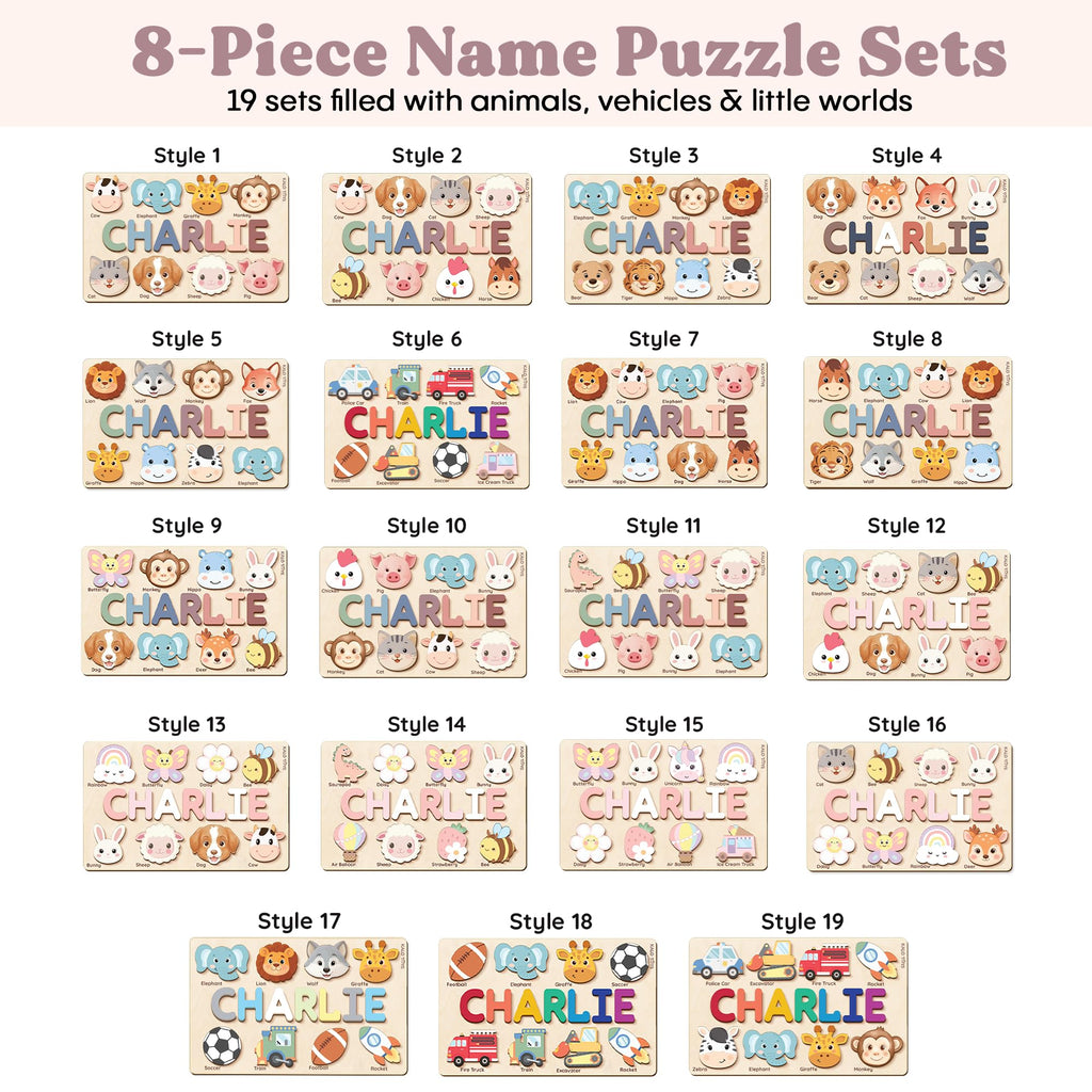 Personalized Name Puzzle for Toddlers 1-3 | Custom Wooden Baby Girl Gift with 48 Animal Art Sets | 1st Birthday Gift for Girls | Personalized Baby Boy & Girl Gifts Keepsake