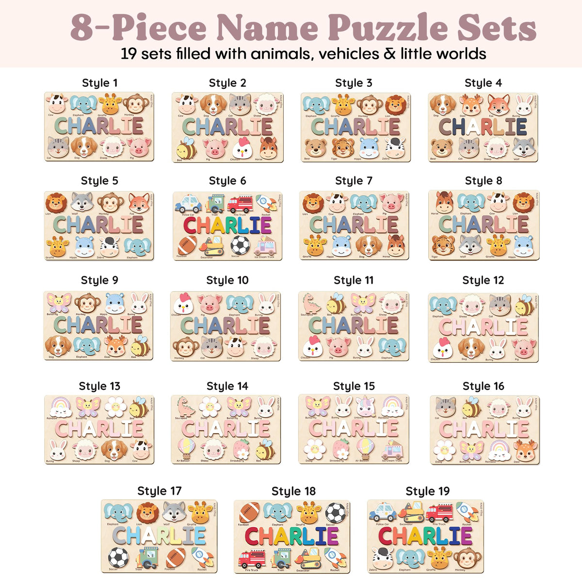 Personalized Name Puzzle for Toddlers 1-3 | Custom Wooden Baby Girl Gift with 48 Animal Art Sets | 1st Birthday Gift for Girls | Personalized Baby Boy & Girl Gifts Keepsake