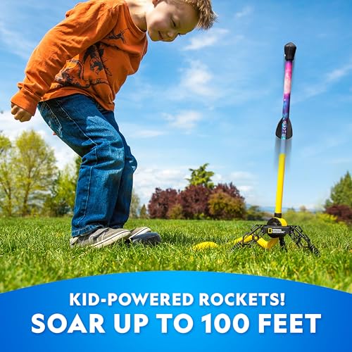 National Geographic LED Air Rocket Launcher Toy for Kids Ages 8-12 | Launches Up to 100 Feet, Air Powered, Foam-Tipped Rockets, Outdoor STEM Toy, Light-Up Rocket, Birthday Gift