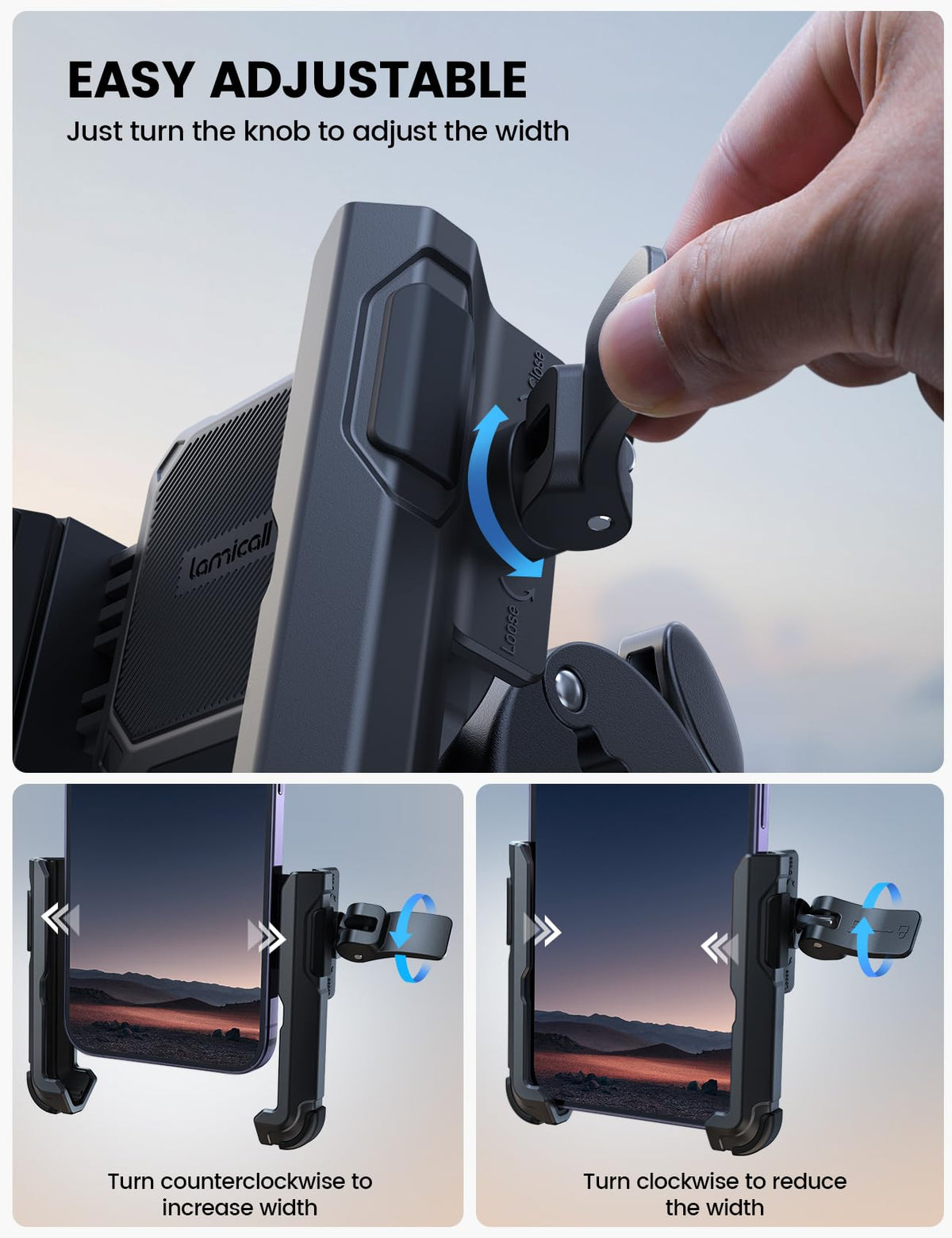Lamicall Motorcycle Bike Phone Mount, 1s Lock Bike Phone Holder | Camera Friendly Bicycle Phone Clip, Scooter Accessories Gifts for iPhone 18 17 Pro Max, Galaxy S25 Ultra, 4.7-7" Phones