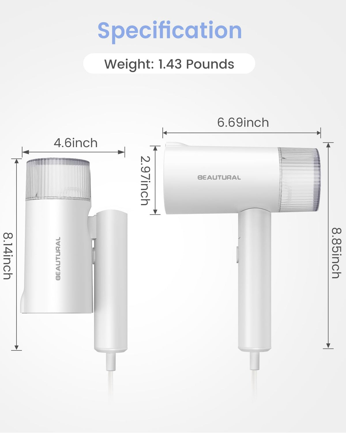 BEAUTURAL Travel Steamer for Clothes, Portable & Handheld, 120V Only, White | 1000W (Not for 220V Europe), Foldable Garment Wrinkle Remover, Fast 30s Heat-up