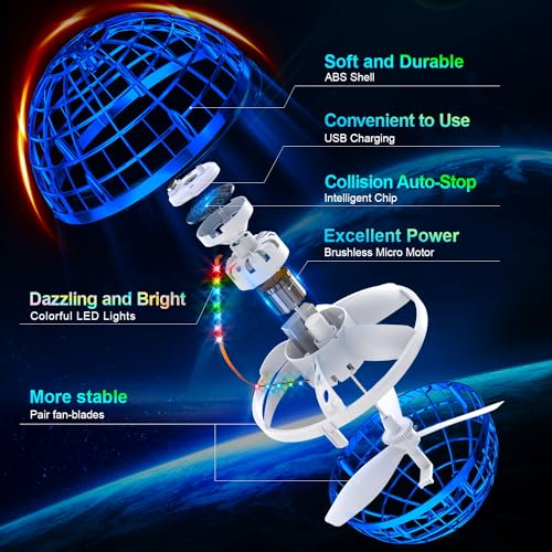 Ivtivfu Flying Orb Ball (Blue, 2026 Upgraded) with Dazzling Lights, Magic Hover Spinner, Cool Boomerang Drone, Floating Cosmic Globe, Kids Toys Gifts for 6 7 8 9 10 Year Old Boys Girls