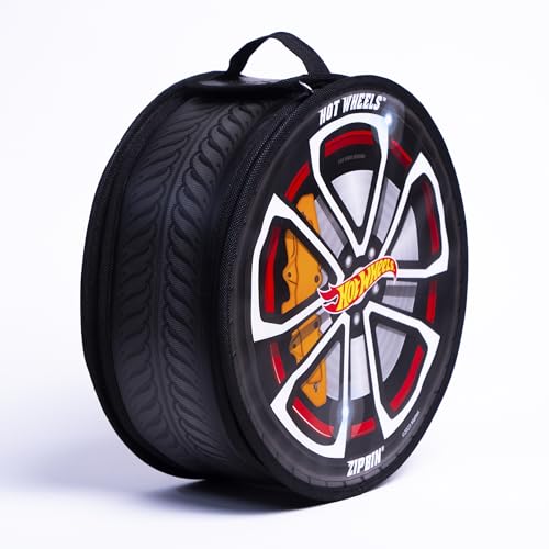 Hot Wheels ZipBin Wheelie Track Pack - Portable Toy Car Storage, Ages 3+ | Unzips Into 35.5in Racetrack Play Mat, Holds 100 Cars, Circle Tire Design with Carrying Handles for Travel, Ages 3+
