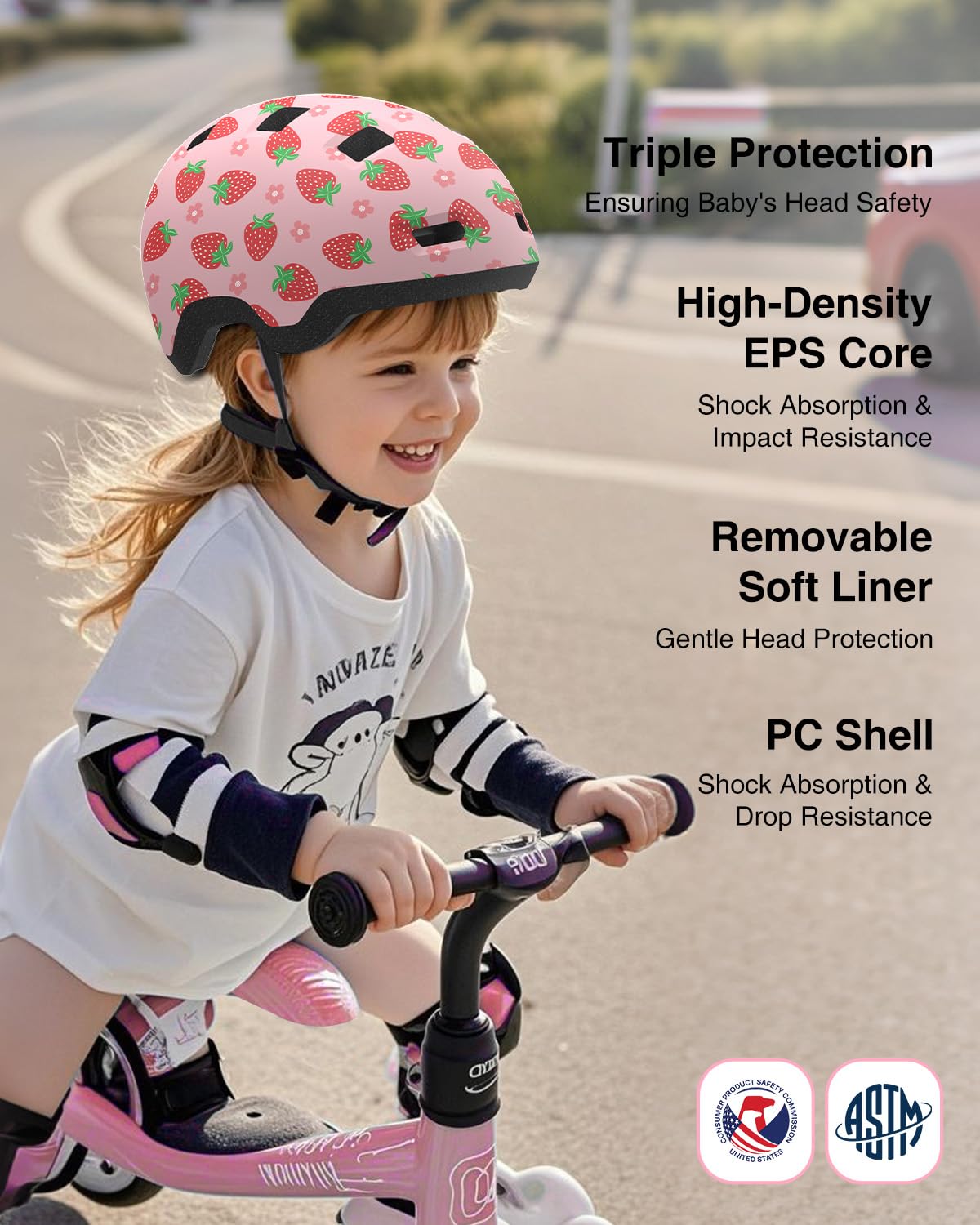 Toddler Helmet,Adjustable Dial Fit Baby Infant Bike Helmet for Ages 1-6 | CPSC,45-54cm,Lightweight,12 Vents,2 Washable Liners,PC+EPS,for Bike/Scooter/Tricycle, with Dust Bag