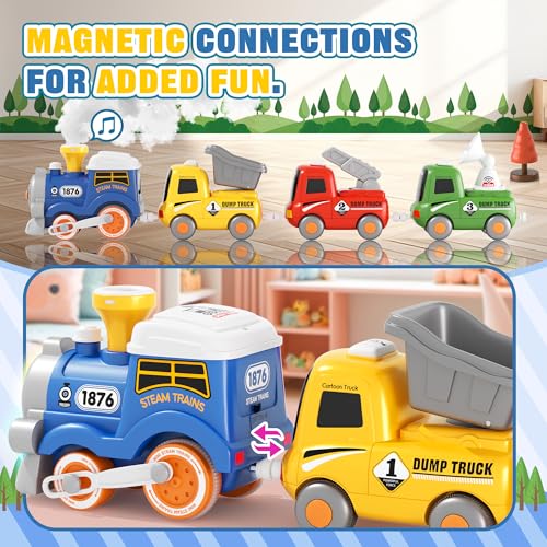 MORECOLL Train Set for Toddlers w/Steam, Music & Lights - First Choo Choo Train for Toddlers, Electric Train Set for Kids, Magnetic Train Toys, Christmas Birthday Gifts for Boys Girls
