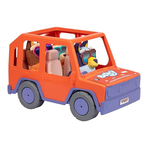 Bluey Big Heeler 4WD Toy Car, Bingo & Chilli Plush Buddies | Mega-sized car with opening hood storage & sticker sheet; Bluey toys for kids ages 3+, Amazon Exclusive