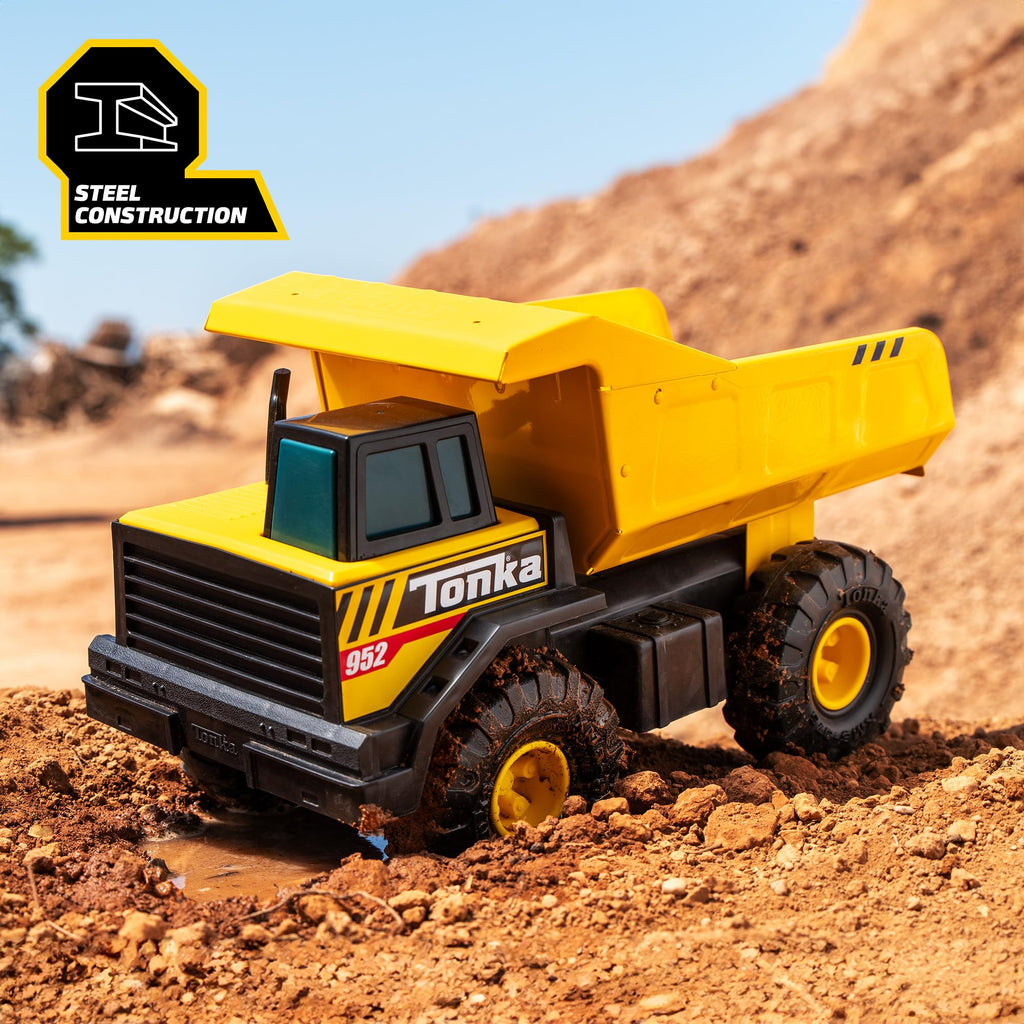 Tonka Steel Classics Mighty Dump Truck - Made with Steel & Sturdy Plastic, Yellow Toy Construction Truck, Boys and Girls, Kids, Toddlers, Ages 3+