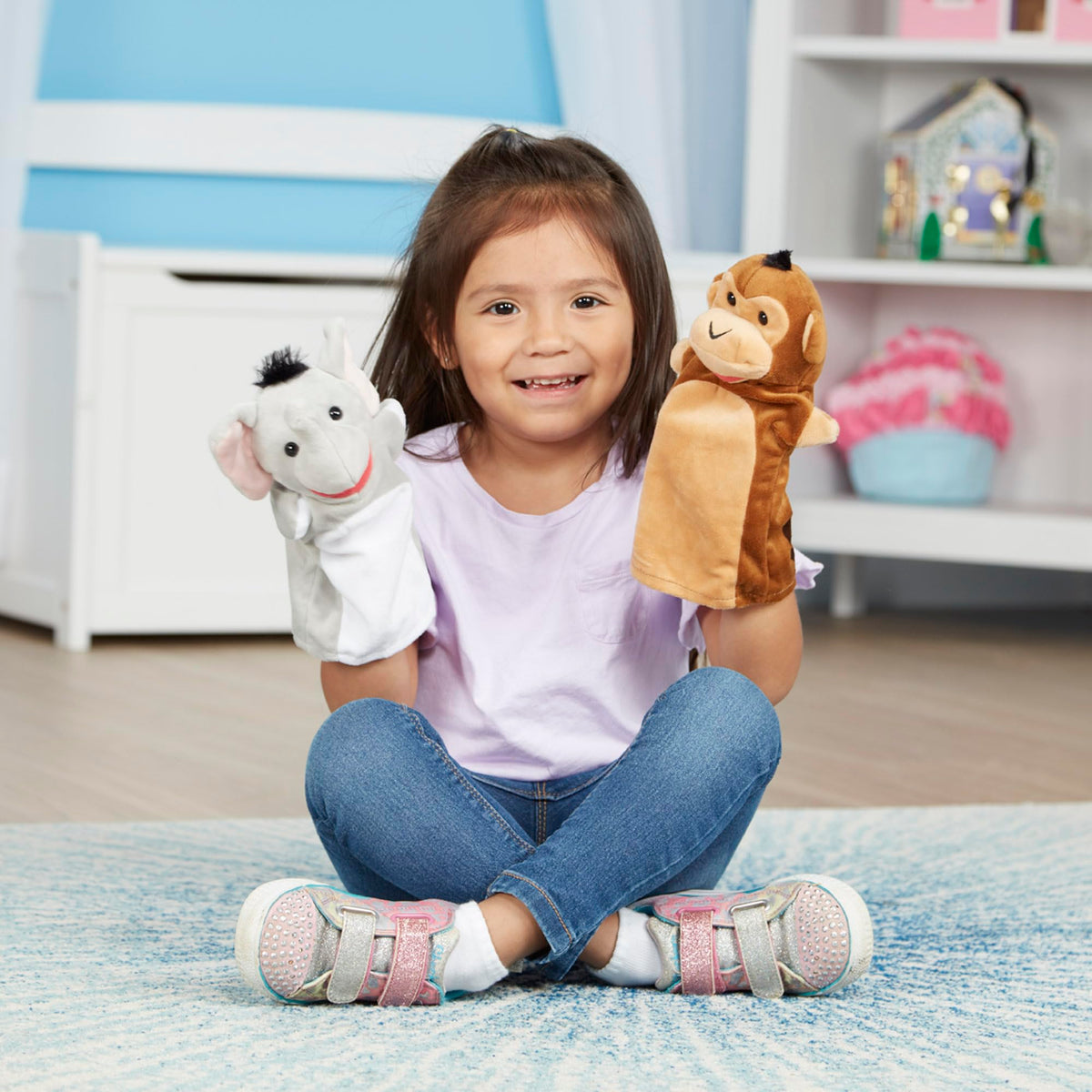 Melissa & Doug Safari Buddies Plush Hand Puppets 6-Piece Pretend Play Set | 6 Plush Safari Animal Hand Puppets, Elephant, Tiger, Parrot, Giraffe, Monkey, Zebra, Washable, Toddler Toys for kids, Ages 2+