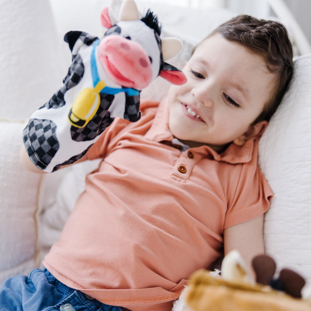 Melissa & Doug Animal Hand Puppets 2-Pack 8-Piece Pretend Play Set | 8 Piece Hand Puppet Set, 4 Farm Animals, 4 Zoo Animals, Washable Fabric, Storytelling Play, Toddler Toys for Kids, Ages 2+