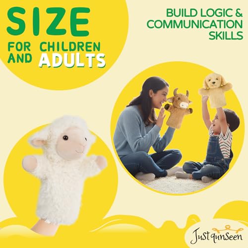 JUSTQUNSEEN Sheep Hand Puppets Lamb Plush Toy Stuffed Animal Soft Fuzzy for Baby Story Time Safe Washable Stuffed Adult Hands Fit Interactive Play