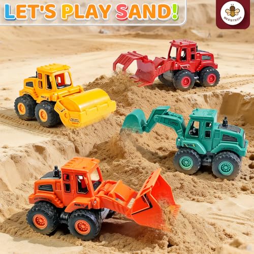 Beestech Construction Truck Toys for 3 4 5 Year Old Boys Toddler | Friction Powered Truck Toys，Sandbox Vehicles ，Sand Toys ，Durable ABS Plastic， Moving Claws （Colorful 4 Pack）