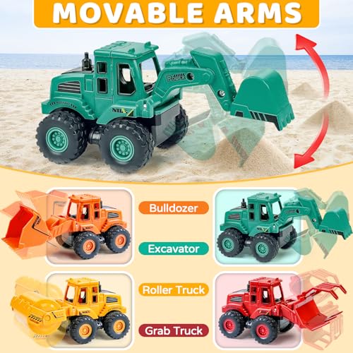 Beestech Construction Truck Toys for 3 4 5 Year Old Boys Toddler | Friction Powered Truck Toys，Sandbox Vehicles ，Sand Toys ，Durable ABS Plastic， Moving Claws （Colorful 4 Pack）