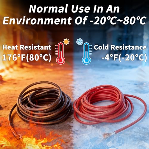 Energeaster 4 Gauge Wire 25FT Black + 25FT Red Automotive Primary Wire | Copper Clad Aluminum, Primary Automotive Power/Ground Cable, for Audio Speaker, RV, Amp, Generator, Solar, Translucent Jacket