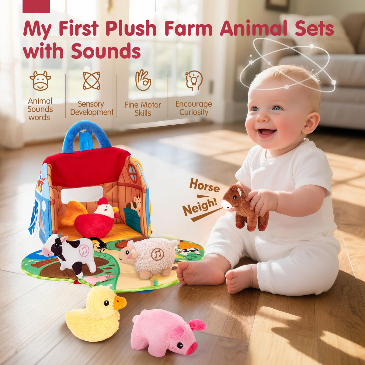 hahaland Baby Toys 6-12 Months, Surprise Barn Farm Animals with Sounds Word | 6PCS Farm Toys Montessori Toys for 6 Month Old Baby Gifts Toddlers Christmas Stocking Stuffers 1 Year Old Boy Girl Gifts