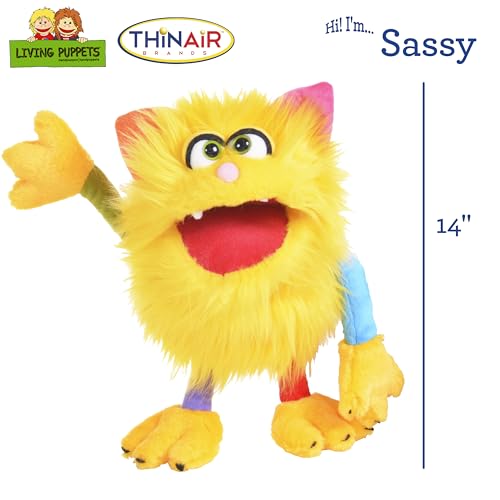 Living Puppets - Sassy the 14-Inch Yellow Friendly Monster, Plush Hand Puppet for Boys and Girls