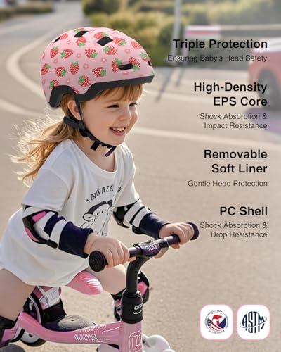 Toddler Helmet,Adjustable Dial Fit Baby Infant Bike Helmet for Ages 1-6 | CPSC,45-54cm,Lightweight,12 Vents,2 Washable Liners,PC+EPS,for Bike/Scooter/Tricycle, with Dust Bag