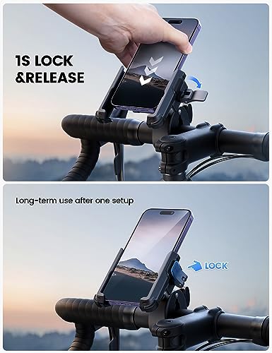Lamicall Motorcycle Bike Phone Mount, 1s Lock Bike Phone Holder | Camera Friendly Bicycle Phone Clip, Scooter Accessories Gifts for iPhone 18 17 Pro Max, Galaxy S25 Ultra, 4.7-7" Phones