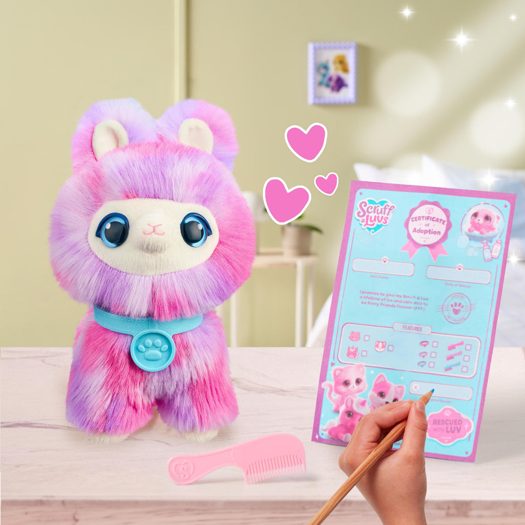 SCRUFFALUVS Tie-Dye Mystery Plush Toy, Wash to Reveal, Scruff a Luvs Pets | Includes deluxe pet carrier, comb, collar, and adoption certificate, animal plushies pretend play set, toddler toys 3+