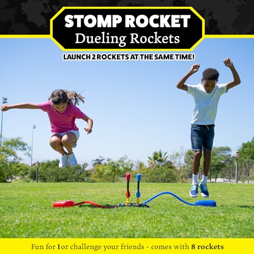 Stomp Rocket Original Dueling Rocket Launcher for Kids, 8 Rockets | Fun Outdoor Toys for Boys & Girls, Ages 5 & Up - Soft Foam Tipped Blaster Set with Mutiplayer Launch Stand Soars Up to 200ft
