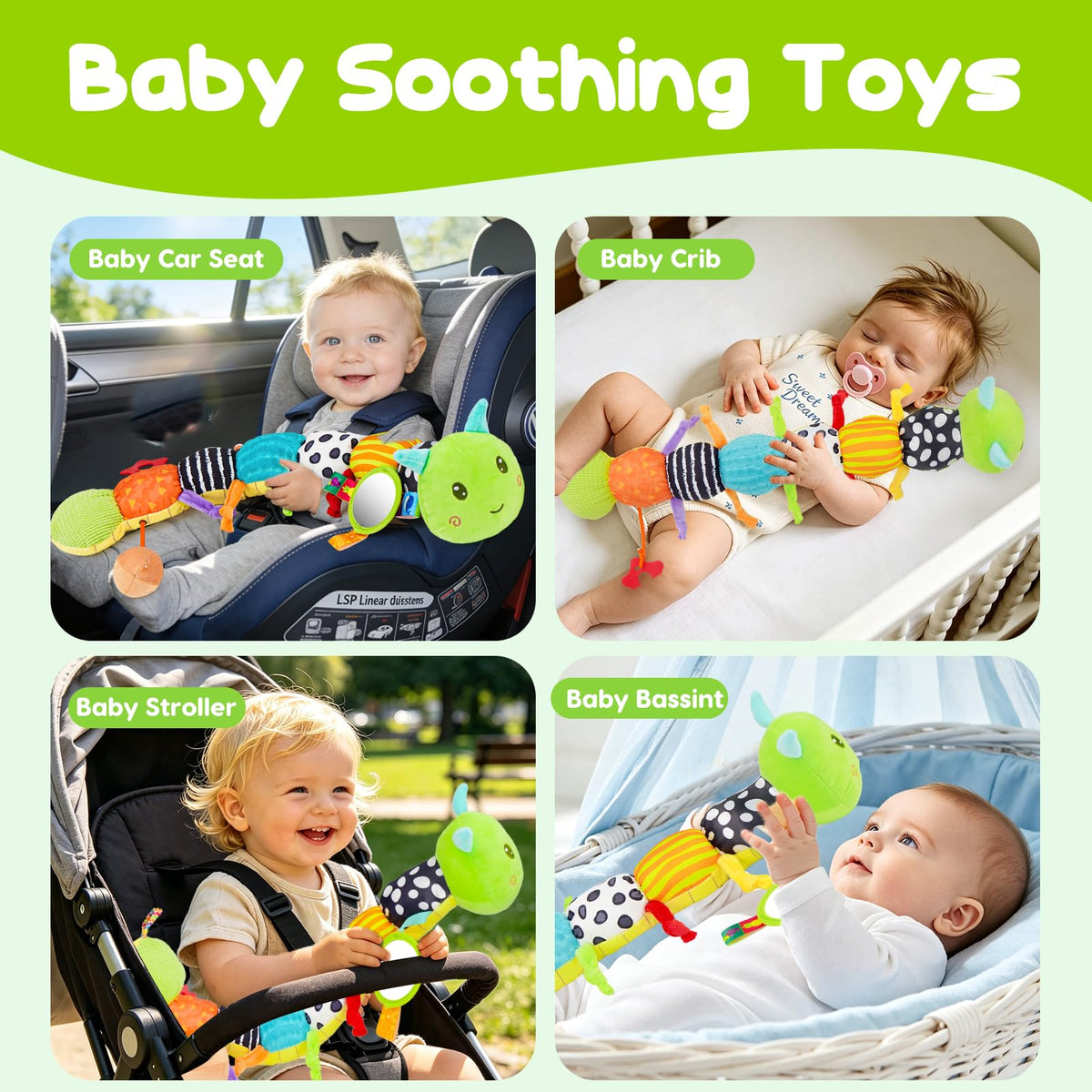Baby Toys 0-6 Months Musical Stuffed Caterpillar Newborn Tummy Time Toys | Sensory Toys with Mirror Crinkle Rattle for Infants 0-3 3-6 2 3 4 5 6-12 Months Old Babies Boy Girl Shower Gifts Essentials