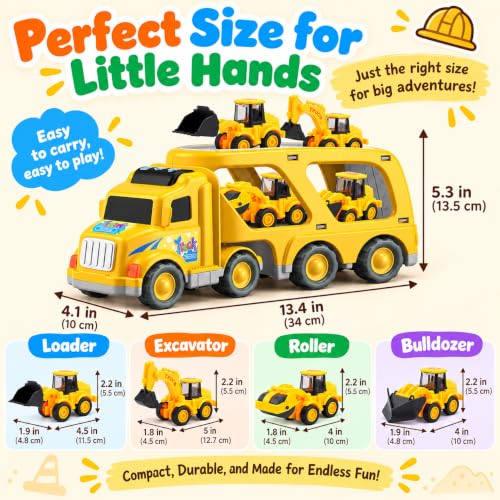 Veslier Construction Truck Toys for Boys Girls Age 3 4 5 6 Years Old，Carrier Transport Trucks for Kids 3-4 3-5 Year Old，Christmas Birthday Gift Toddler Toys.