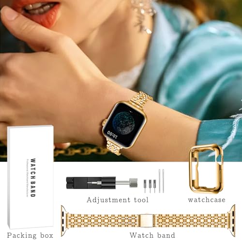 QUNDAXI Slim Watch Band Compatible with Apple Watch 41mm 45mm 42mm 44mm 40mm 38mm Metal Stainless Steel Watchband Suitable for iWatch 11/10/9/8/7/6/5/4/3/2/1/SE Series Women Luxury Strap