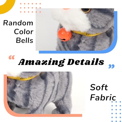 Hopearl Walking Gray Tabby Cat Interactive Electronic Pet Plush Kitty Toy with Sounds and Movements Animated Meow Shake Head Wiggle Tail Gifts for Toddlers Birthday, Gray, 7''