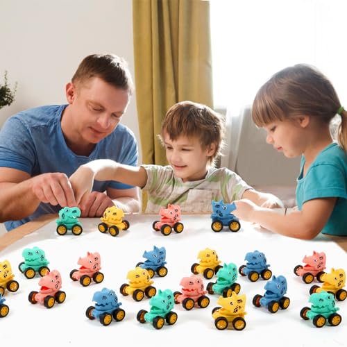 18Pcs Dinosaur Pull Back Cars Set for Kids, Bulk Mini Racing Vehicles Toys Party Favors, Pinata Fillers, Goodie Bag Stuffers, Classroom Prizes for Boys Girls