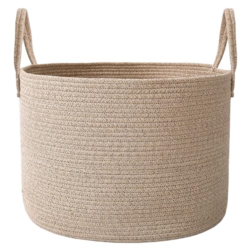 JMvicyroam 65L Extra Large Machine Washable Cotton Rope Blanket Basket | Collapsible Laundry Hamper, Reinforced Handles, For Blankets, Pillows, Toys and Clothes, Living Room and Bedroom, Oatmeal