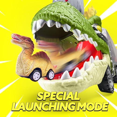 JOYIN 13 in 1 Dinosaur Toys for Kids 3-5, Transport Dinosaur Carrier Truck with 12 Pull Back Cars, Kids Toys 3-4 Birthday Gifts for 3 4 5+ Year Old Boys