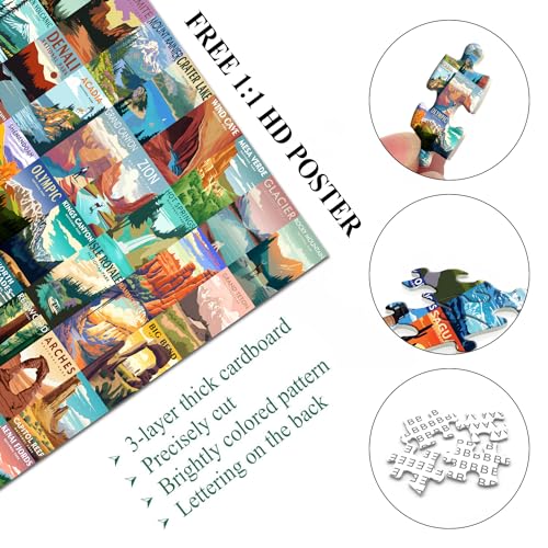 National Parks Puzzle for Adults 1000 Pieces,Travel Poster Landscape Puzzle Including Zion Yellowstone Yosemite, Nature Jigsaw Puzzles Scenery Mountain Scene