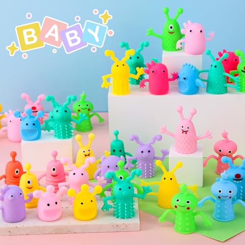 Booson 80 PCS Finger Puppets Toys Cute Monster Finger Puppets | Soft Rubber Stretchy Fidget Doll Toys for Role Playing Birthday Kids Party Favors, 14 Random Styles
